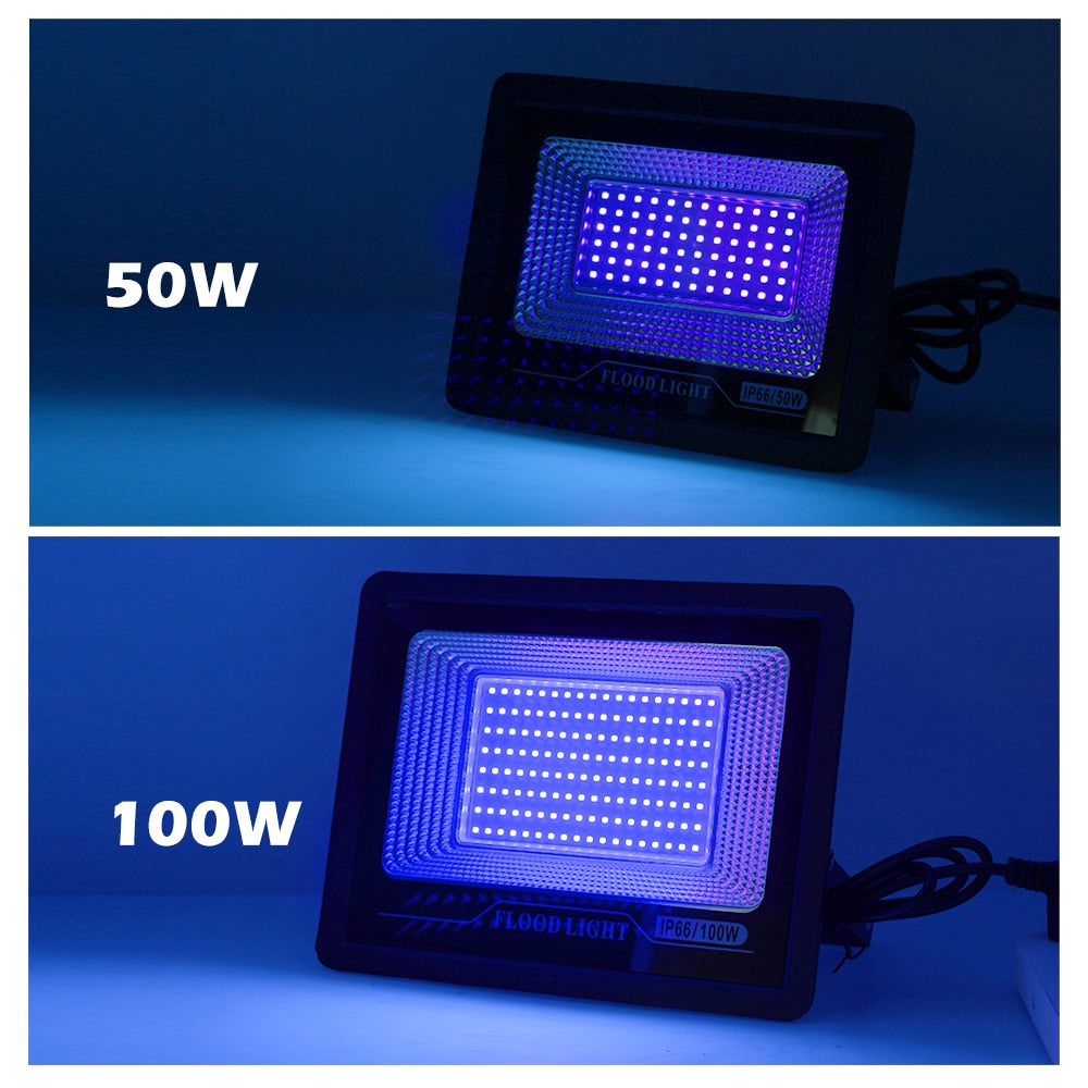UV Flood Light Lamp 50W 100W UV Curing Party Stage Blacklight for Parties Curing Glue 395nm Halloween Fluorescent Stage lights