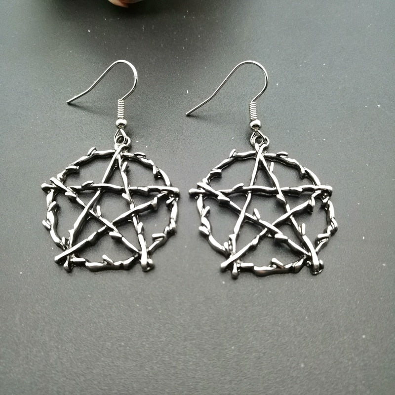 Goth Hanging Pentagram Drop Earrings
