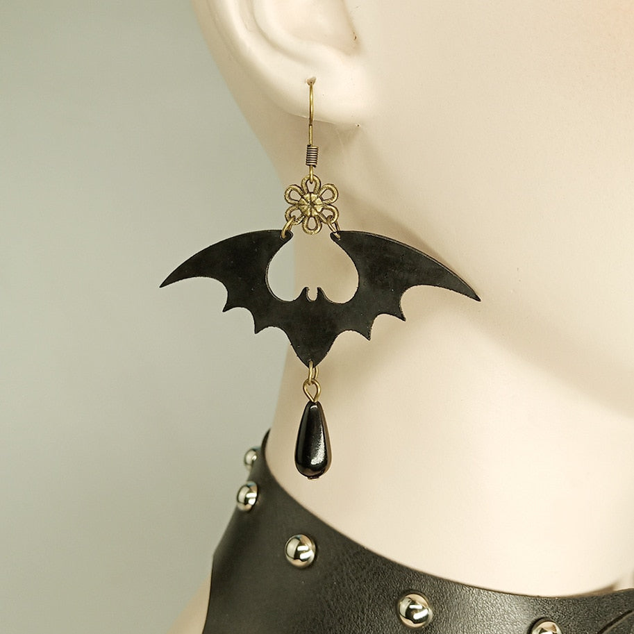 Black Leather Bats Animal Earrings,1 Pair