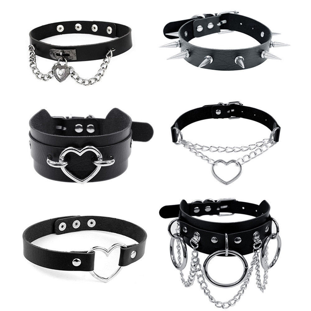 16 Styles Punk Leather Collar Choker ,Gothic Goth Black Leather Necklace  ,Goth Chains Punk Necklace Chain Padlock Choker Goth Necklace for Women Punk  Chain Necklace Punk Choker Necklace Rock Punk Goth Accessories
