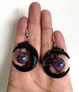 Purple Crystal Moon Earrings-Wiccan Energy Phase Earring