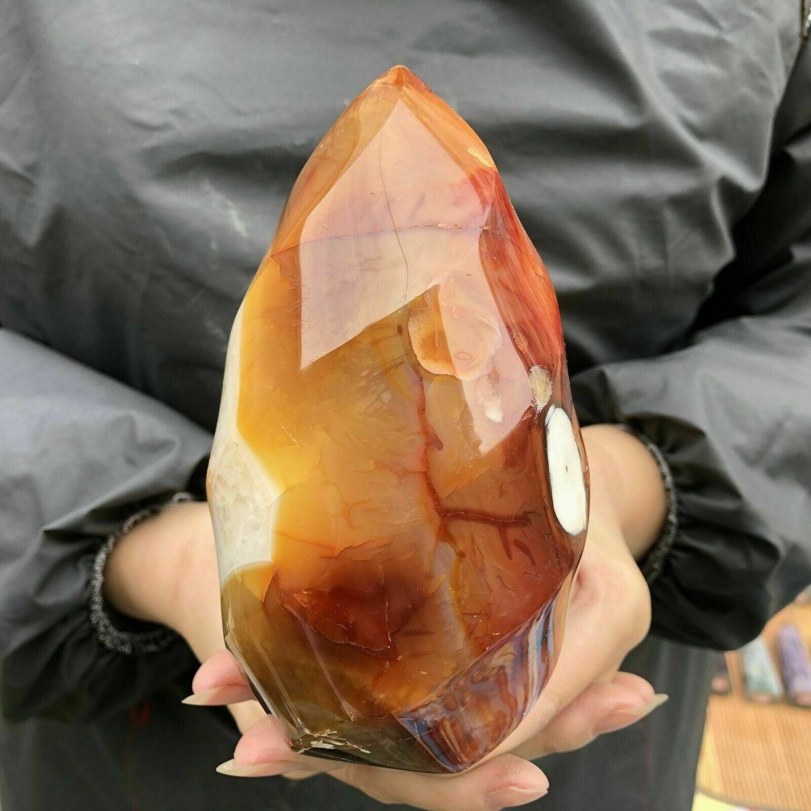 80-550g Natural Carnelian-Jasper Flame-Quartz Crystal-Wand