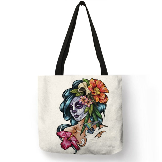 Sugar Skull Girl Handbag-Skull Handbag-Graphic Tote-Skull Tote-Tote Handbag