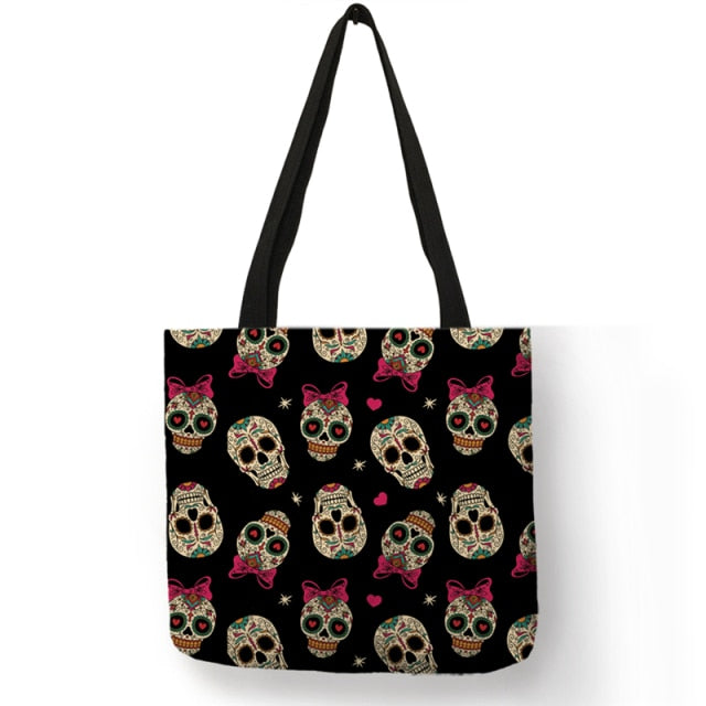Tote Handbag-Sugar Skull Girl Shopping Bags Large Capacity