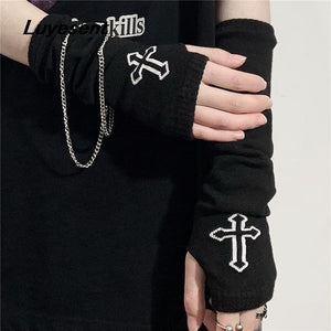 Black Gothic Unisex Punk Fingerless Knitted Glove