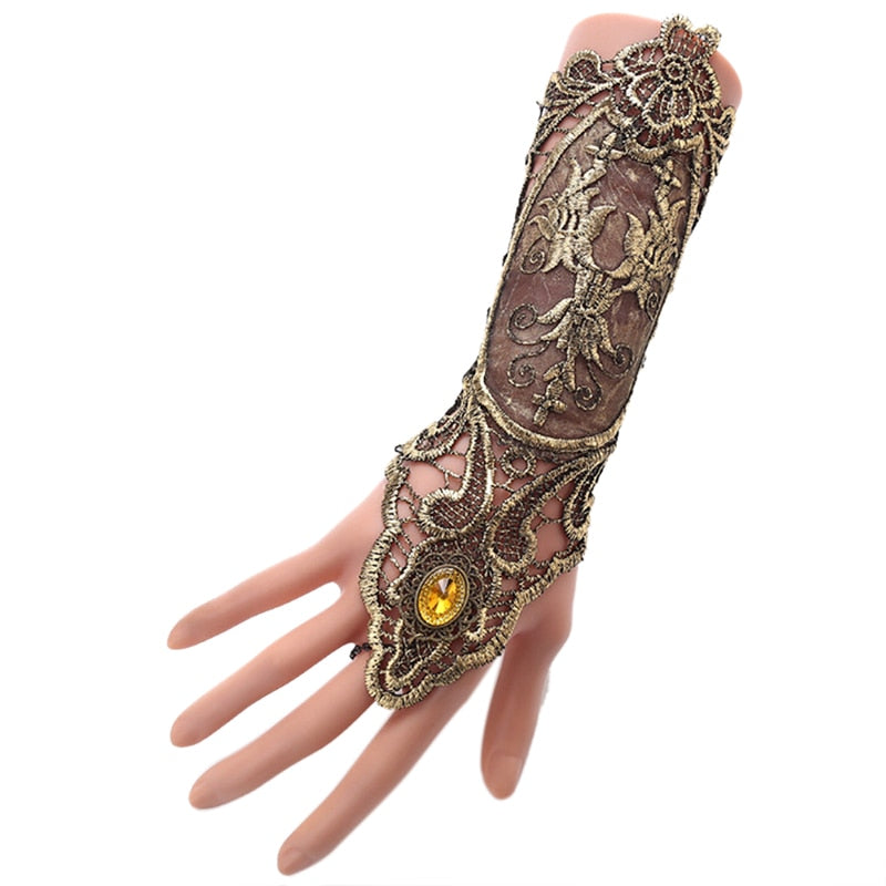 Lace Cuff Fingerless Glove Bracelet Black Gold   1PC