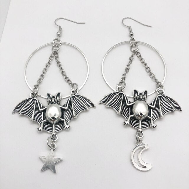 Moon , Star, and Bat Dangle Hoops Earrings