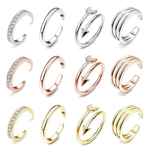 Toe Ring 4Pcs Simple Alloy Crystal Adjustable Opening